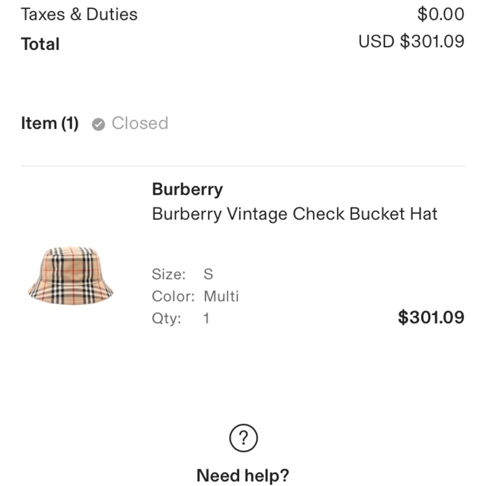 Authentic Burberry bucket hat, purchased off cettire , online receipt attached
